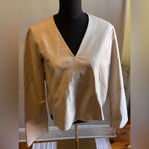 Oak & Fort Minimalist Design V-Neck Long Bell Sleeve Women’s Blouse Beige Size M